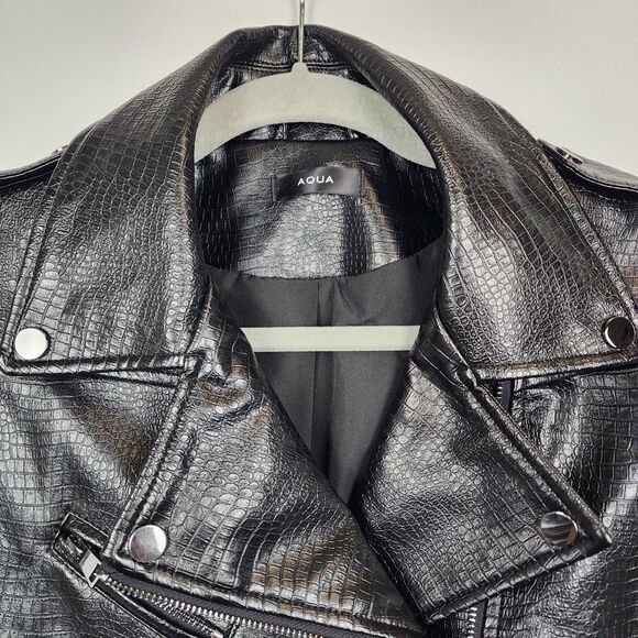 AQUA Croc Embossed Faux Leather Biker Moto Jacket Size Small - Picture 4 of 7